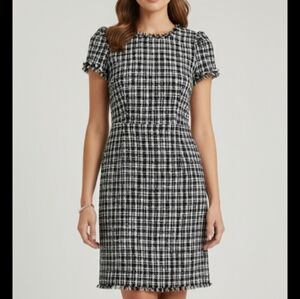 Kate Spade NY Black White Tweed Mini Dress Size 0 Pockets Work Preppy EUC